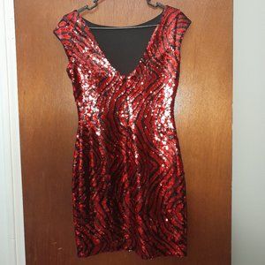 Sexy, Sexy, Guess Red & Black Cap Sleeve Fully Sequin Dress sz 4